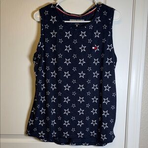 Tommy Hilfiger Sport Navy Blue White Stars Sleeveless Shirt Size Large EUC #6029